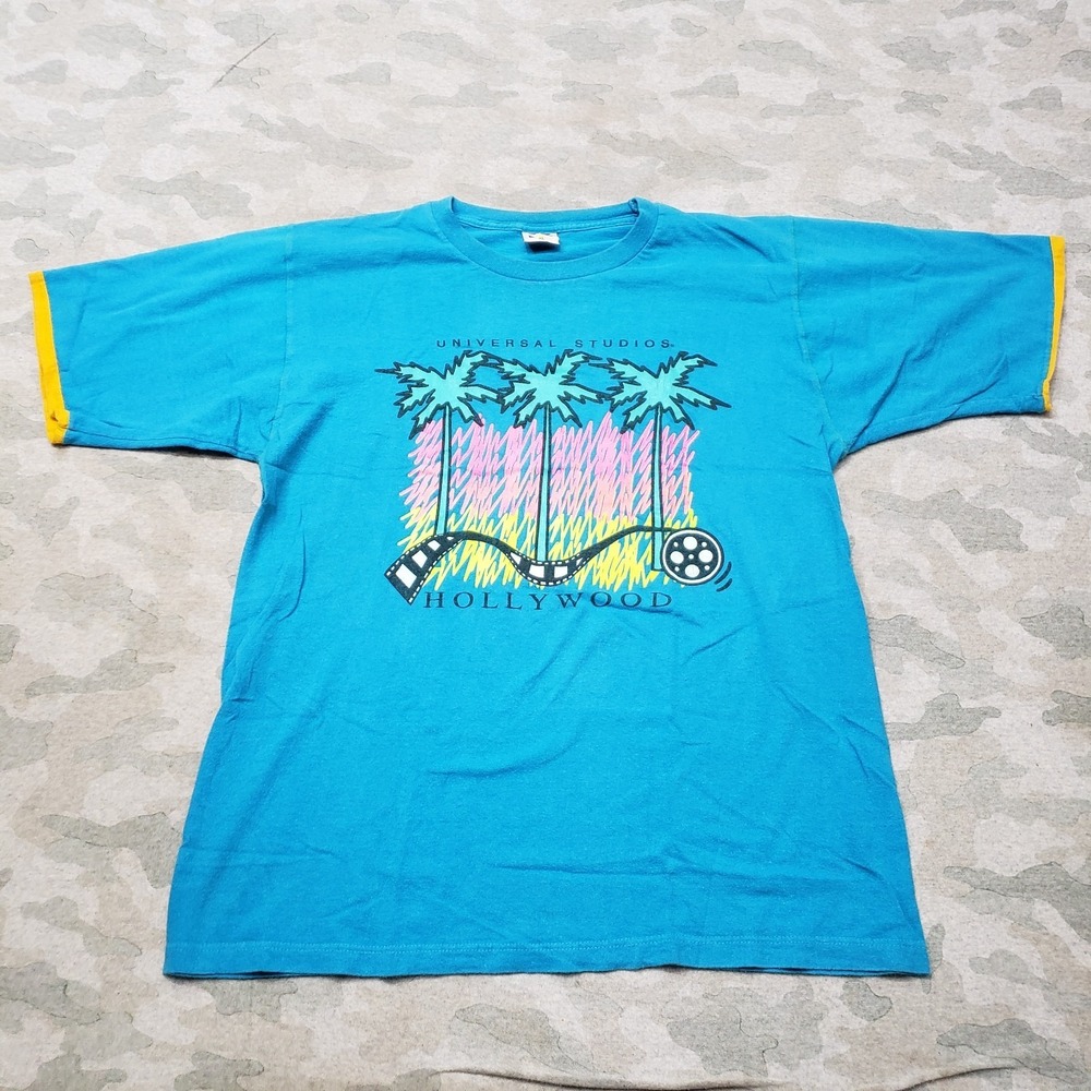 VTG Universal Studios Hollywood Shirt Mens XL Blue Short Sleeve